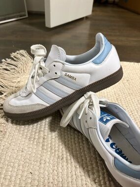 adidas Samba Sneakers in White and Light Blue